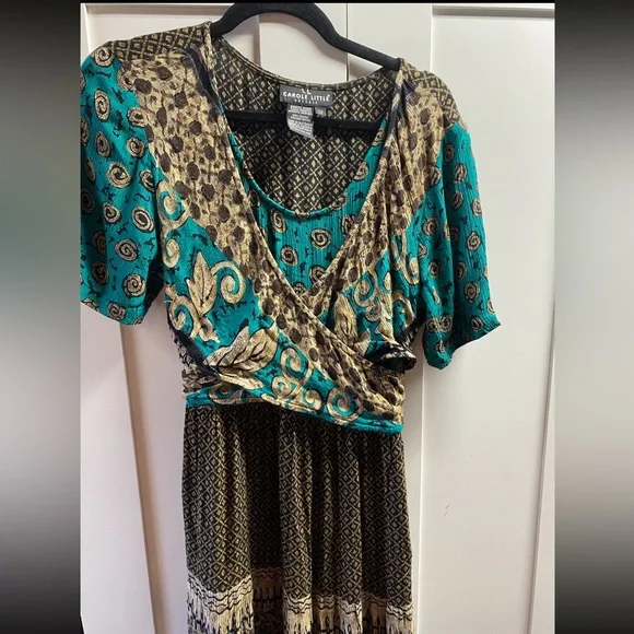 carole little maxi dress NWT Carole Little Cottage Core Blouson Dress Sz 10 Aqua Blue Floral Maxi Vintage